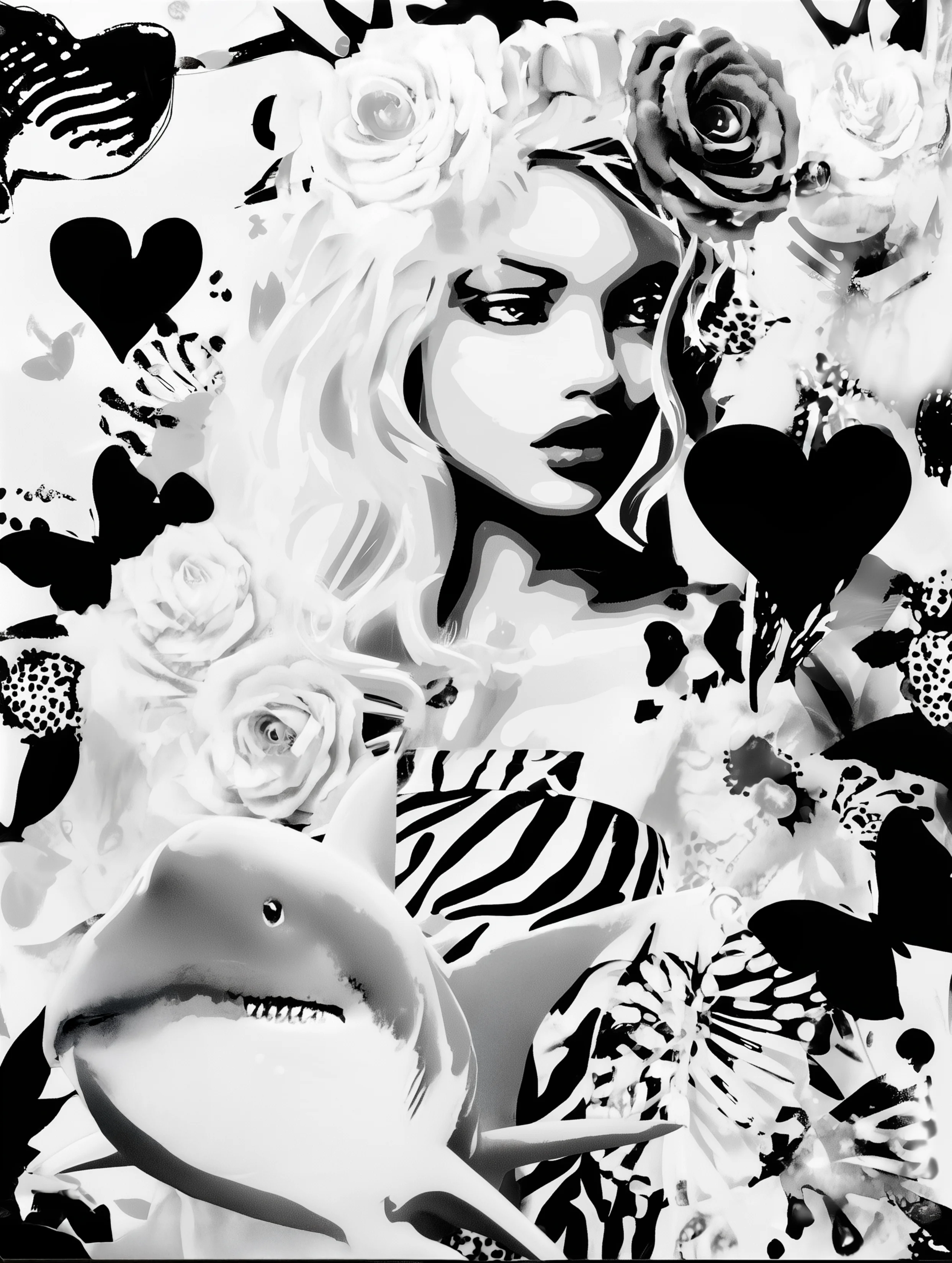 Free printable mermaid coloring page for adults featuring shark with a mermaid coloring